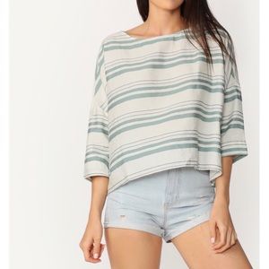 Green & Off-White Striped Top